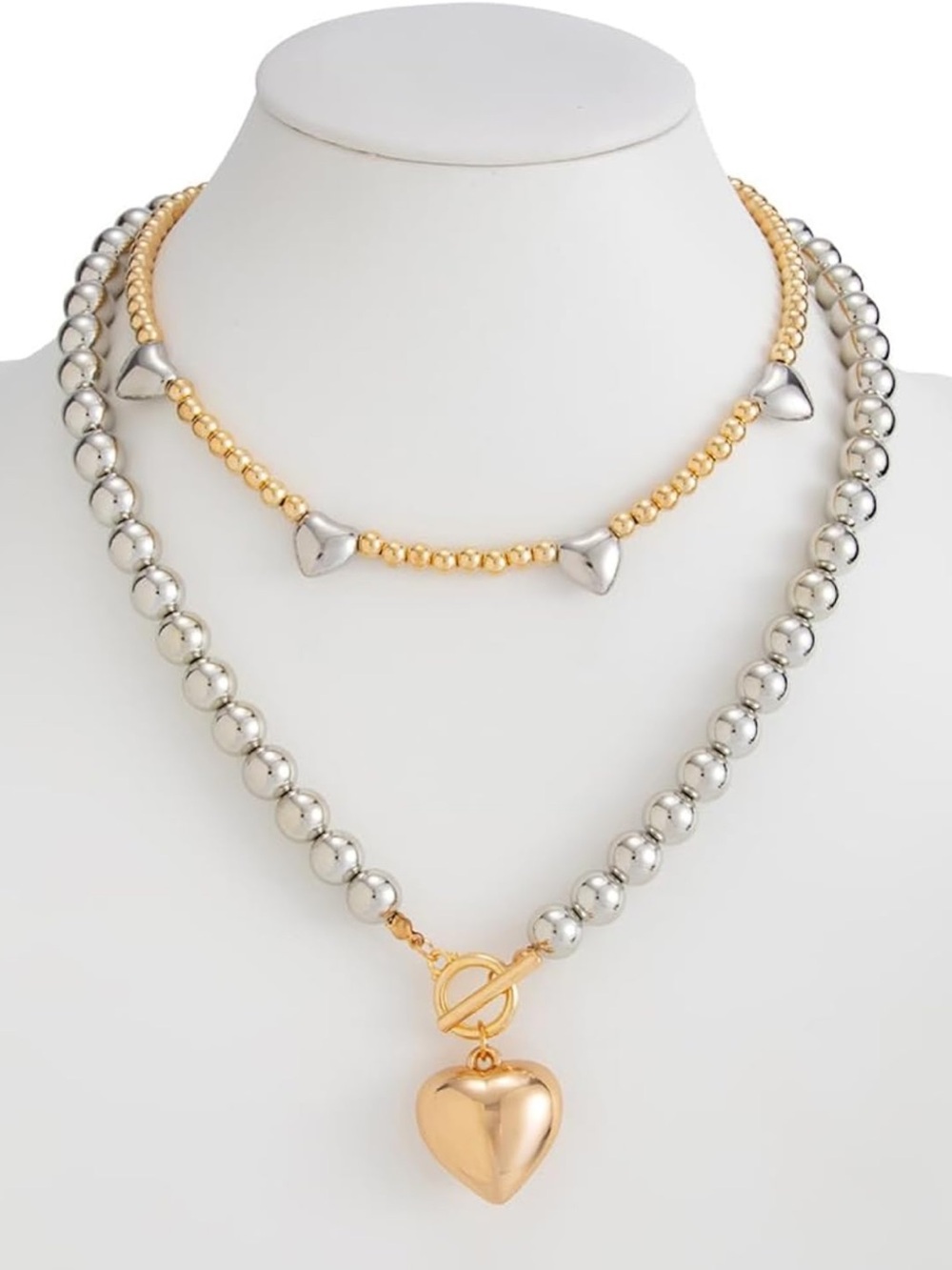 Anthropologie Two-Tier Gold & Silver Heart Pendant Necklace